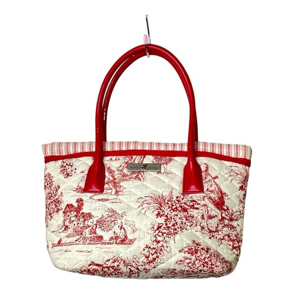 Isabella's Journey Cranberry and white, Renaissance,  Quilted Petite Carpet Bag - Picture 1 of 12